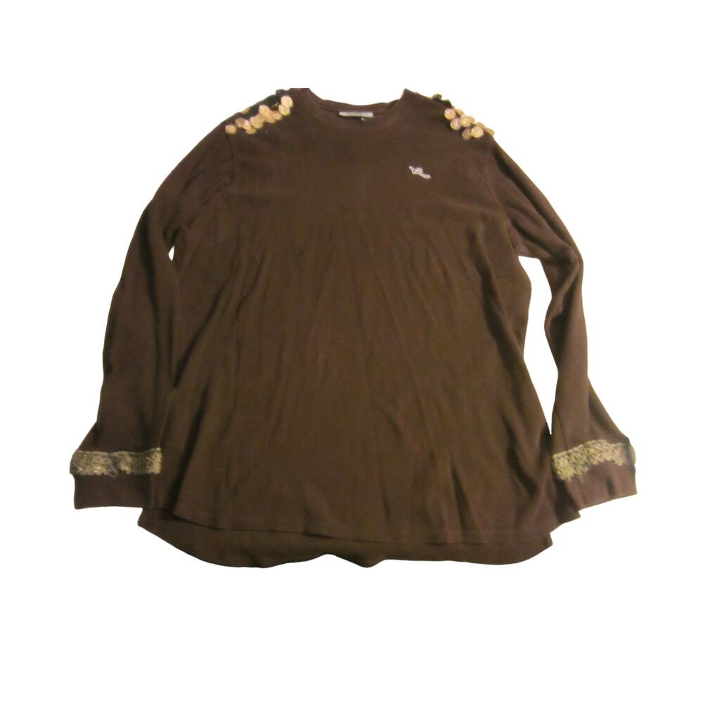 Rocawear Brown Long Sleeve Top Coin Trim Boho Style 3XL
